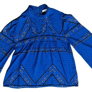 Bright Blue Printed Long-Sleeve Blouse